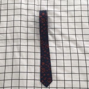 Navy Blue and Burnt Orange Floral Tie